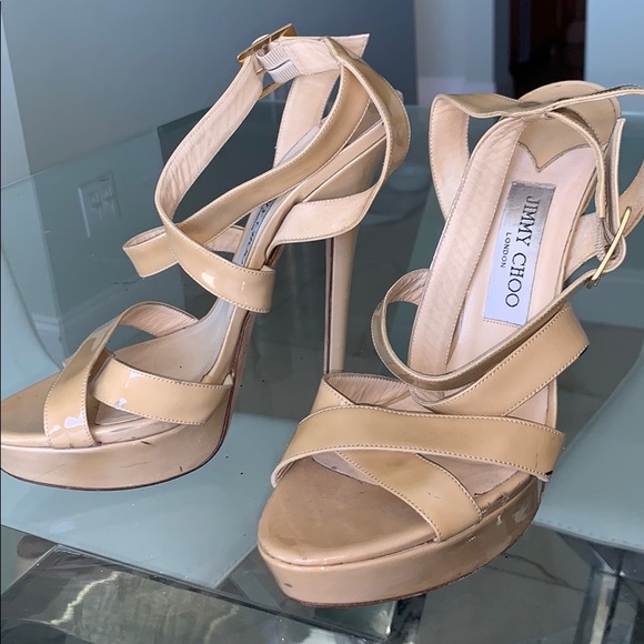 Jimmy Choo Shoes - Jimmy Choo Nude patent leather platform sandal